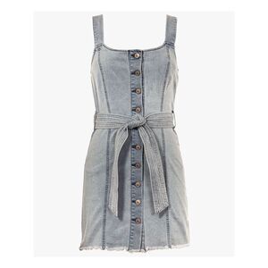 REWASH Womens Blue Frayed Belted Buttoned Square Neck Dress M